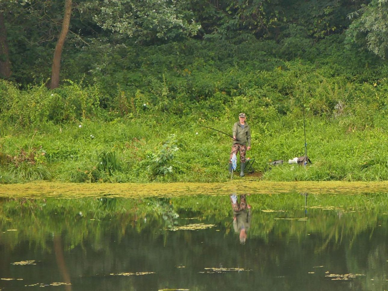 Lake fishing technique demonstration